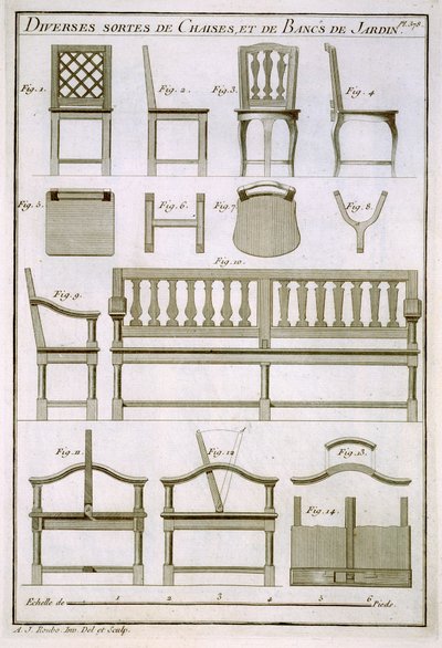 Dessins de chaises et bancs en bois pour le jardin, tirés de L